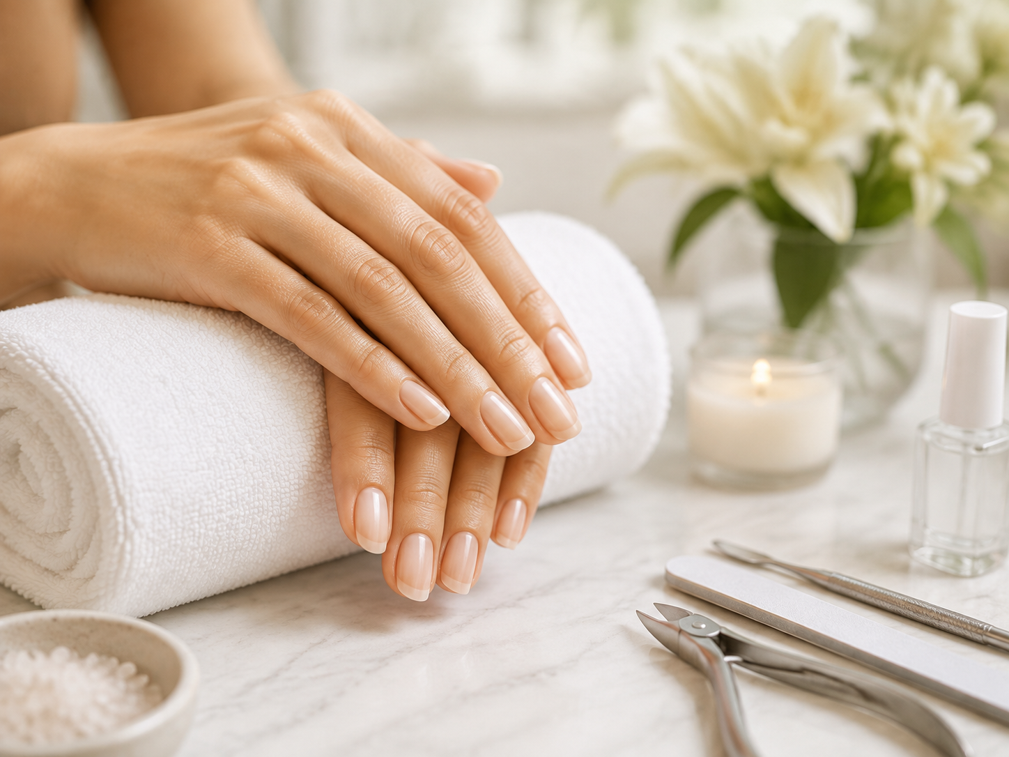 Professional manicure and polished nails